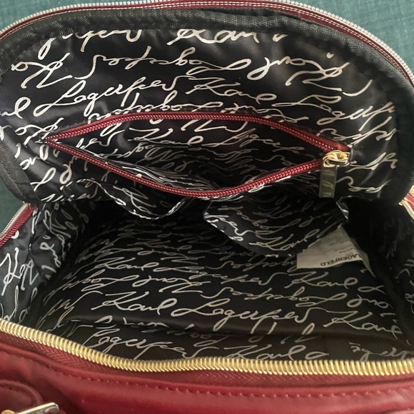 NWOT Karl Lagerfeld Chevron Backpack (Burgundy) - Picture 5 of 10